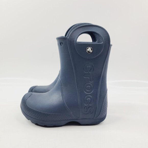 Crocs Boy's Navy Handle It Rain Rubber Pull On Casual Rain Boots Size 9 - Picture 2 of 7